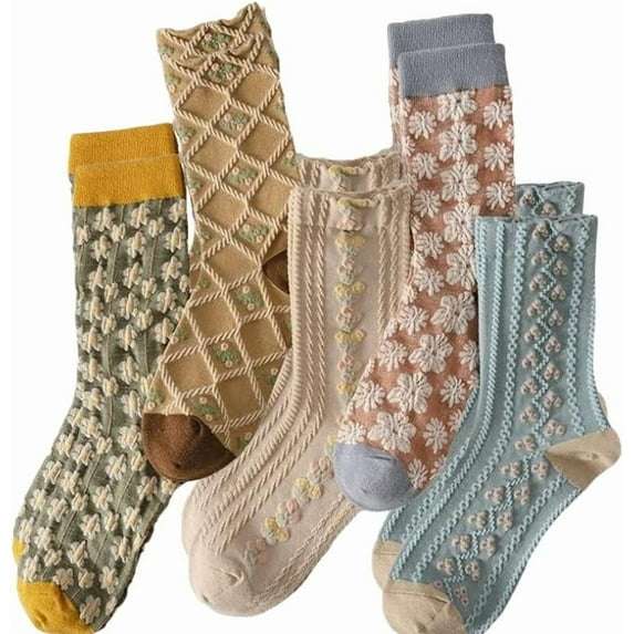 5 Pairs Casual Cotton Socks Colorful Floral Crew Socks Pack for Women Ankle Socks Multipack