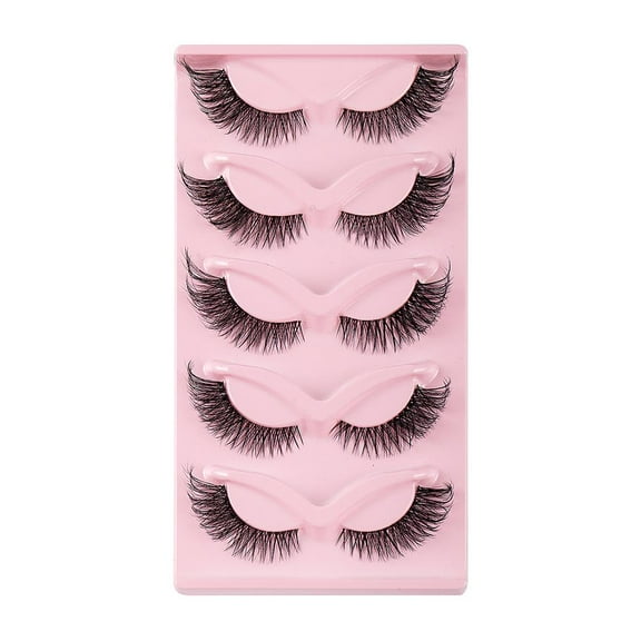 5 Pairs Cat Eye False Eyelashes, Natural Look Fluffy 3D Faux Eyelashes, Reusable Clear Band Lashes