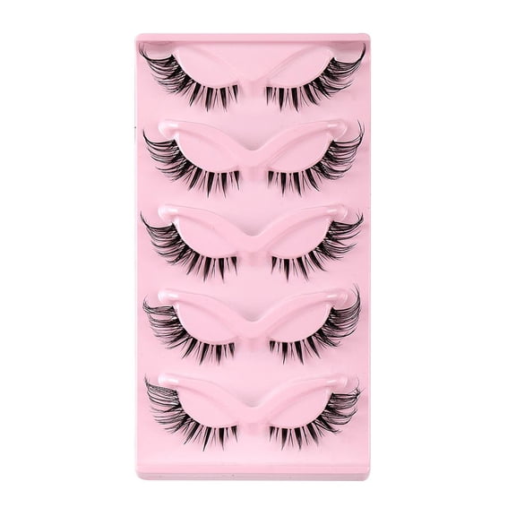 5 Pairs Cat Eye Faux Eyelashes Natural Look Fluffy Handmade Clear Band Lashes