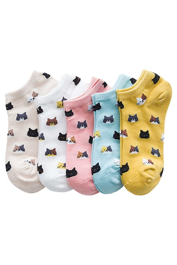 5 Pairs Cat Socks - Cute Cotton Novelty Funny Animal Fun Ankle Socks for Women Gifts
