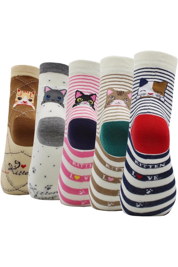 5 Pairs Cat Socks for Women, Cat Cute Animal Socks Dog Owl Gifts for Women