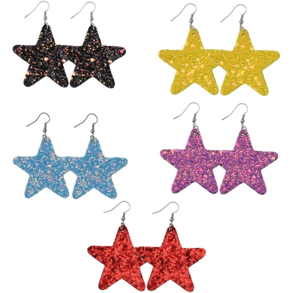 5 Pairs Chic Pro Five Pointed Star Earrings of Exaggerated Double Sided Sequined PU Jewelry for Parties Birthdays and Important Occasions Fashionable plus Personalized Accessories[o413]