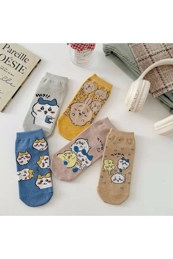 5 Pairs Chiikawa Boat Socks Summer Casual Low-Ankle Socks Cotton Breathable Sweat-Absorbent Socks