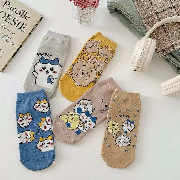 5 Pairs Chiikawa Boat Socks Summer Casual Low-Ankle Socks Cotton Breathable Sweat-Absorbent Socks