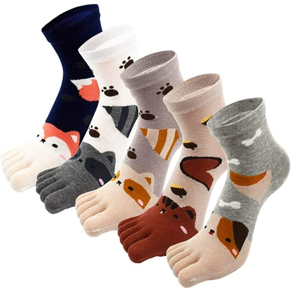 5 Pairs Children Toe Socks Cotton Kids Five Finger Socks Cute Cartoon Animal Pattern Socks for Boys Girls 3-7 Years
