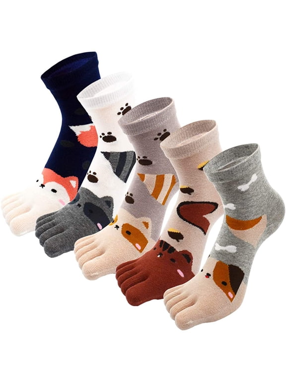 5 Pairs Children Toe Socks Cotton Kids Five Finger Socks Cute Cartoon Animal Pattern Socks for Boys Girls 3-7 Years