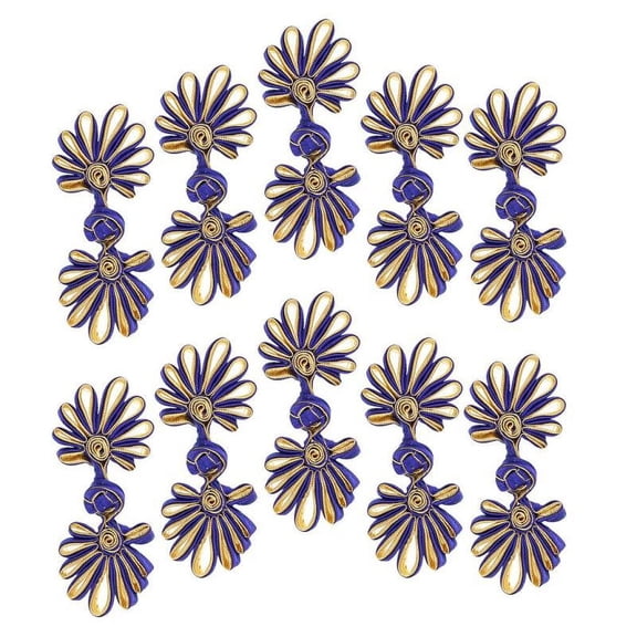 5 Pairs Chinese Frog Knot Closure Buttons for Cloth Decor - sapphire and gold