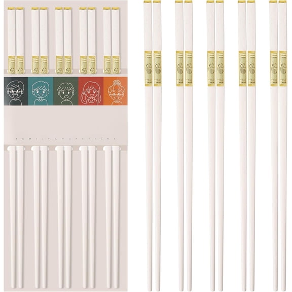 5 Pairs Chopsticks-Reusable Chopsticks Dishwasher Safe, 9.96 inch/25.3cm Matte Non-Slip Fiberglass Chop Sticks, Chinese/Japanese Korean Chop Stick Gift, White