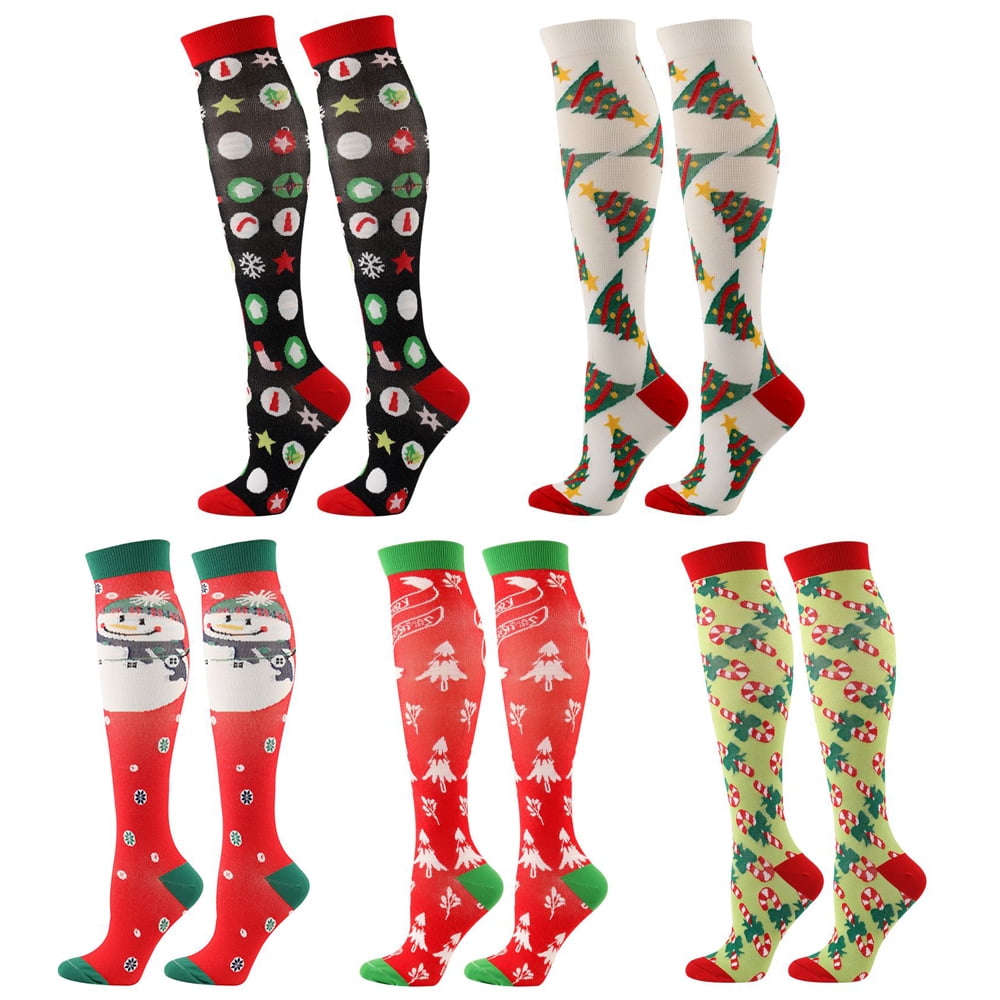 5 Pairs Christmas Socks Colorful Patterned Winter Compression Socks, 20 ...