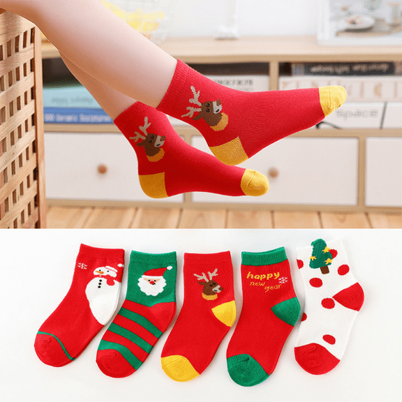 5 Pairs Christmas Socks for Kids Baby Santa Claus Socks Xmas Socks for Children Girls Boys