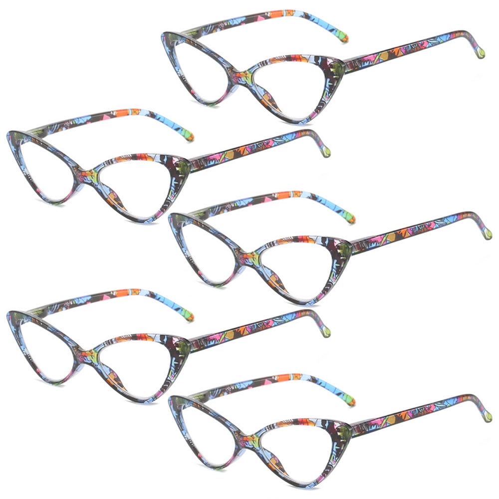 5 Pairs of Colorful Classic Cat Eye Reading Glasses for Women, Blue Light Blocking Retro Readers, Ladies Plastic Spring Hinge Presbyopia Glasses Frame