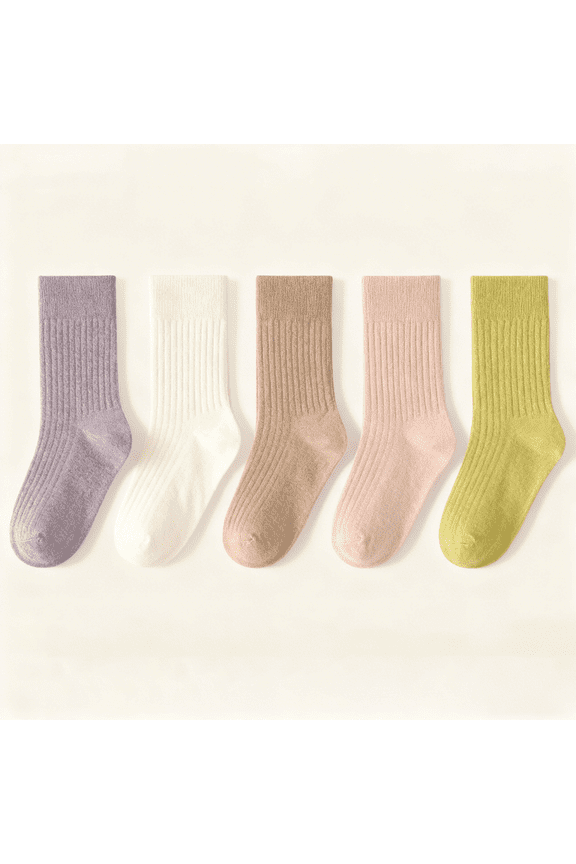 5 Pairs Colorful Lightweight Cotton Casual Crew Sock for Women