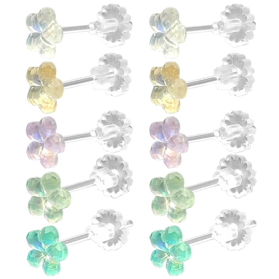 5 Pairs Coloured Earrings for Sports, DaKuan 5 Colours Plastic Earrings, for Sensitive Ears, Clear Earrings, Clear Earrings for Work, Soft Rubber Back Earrings