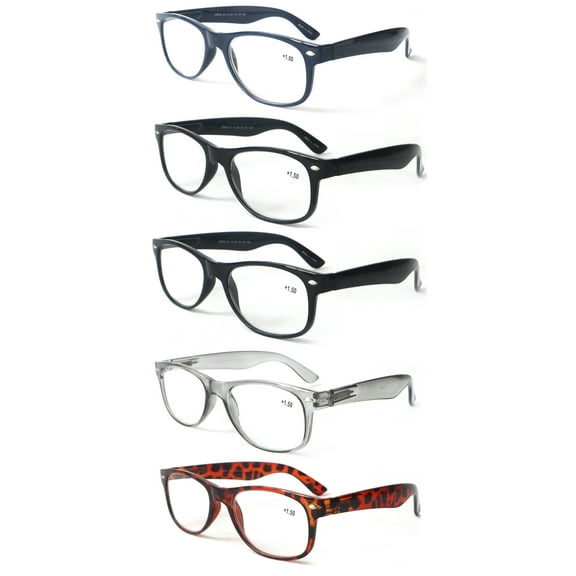5 Pairs Comfortable Classic Reading Glasses for Men or Women – Lightweight Readers with Spring Hinges CR09 +2.50