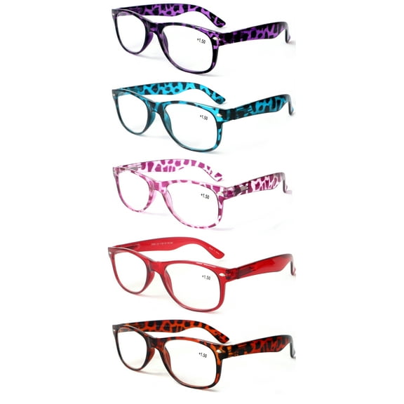 5 Pairs Comfortable Classic Reading Glasses for Men or Women – Lightweight Readers with Spring Hinges CR09 +2.75