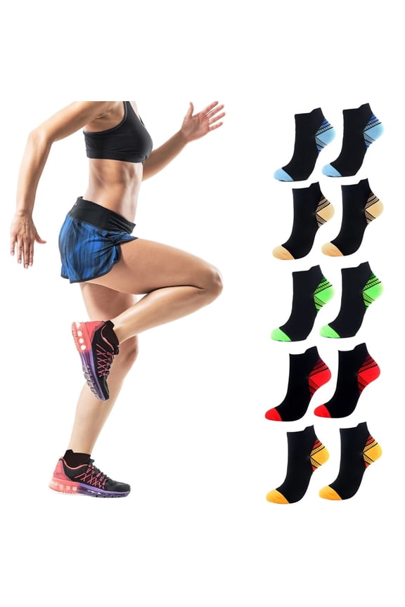 5 Pairs Compression Running Socks for Men & Women – Ankle Socks with Arch Support, Breathable & Durable