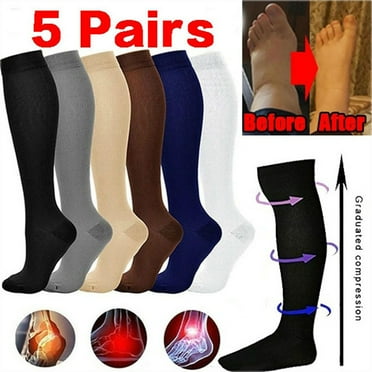 5 Pairs Compression Socks Women Men Pressure Varicose Veins Leg Relief Pain Knee High Stockings S-XL