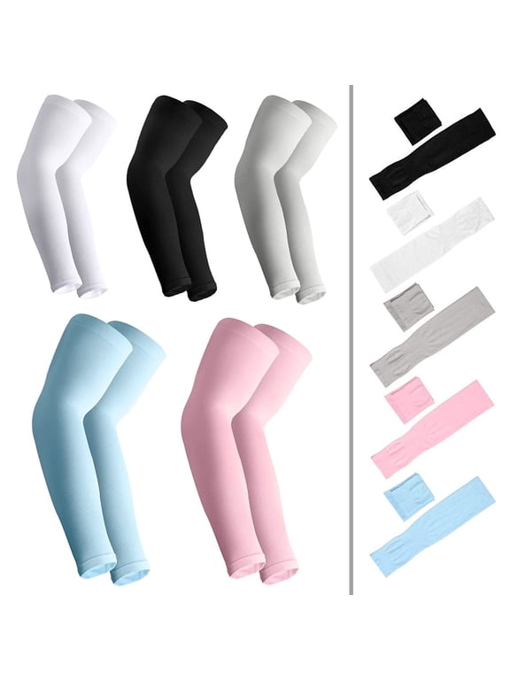 5 Pairs Cooling UV Protection Sun Sleeves, Long Arm Covers for Men & Women, Outdoor Sports Running Golf Cycling Basketball Fishing Driving