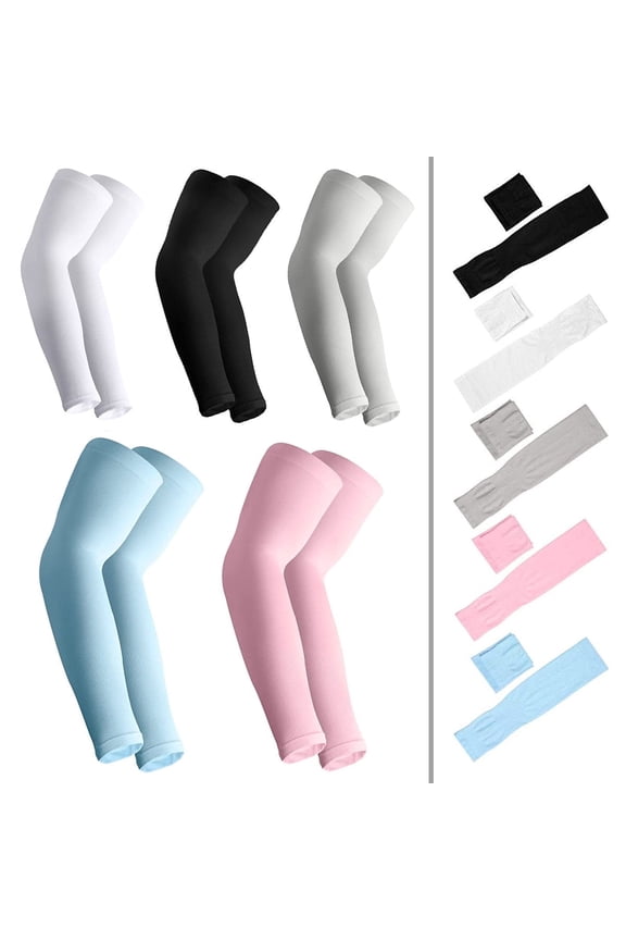 5 Pairs Cooling UV Protection Sun Sleeves, Long Arm Covers for Men & Women, Outdoor Sports Running Golf Cycling Basketball Fishing Driving
