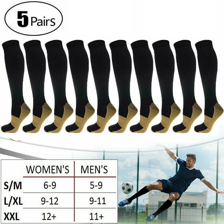 5 Pairs Copper Compression Socks 20-30mmHg Graduated Support Mens Womens  Knee High Comfort Gym Stockings Leg Pain Relief Varicose Vein Relief Pain  Support Socks L/XL 