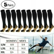 5 Pairs Copper Compression Socks 20-30mmHg Graduated Support Mens Womens， Knee High Comfort Gym Stockings， Leg Pain Relief Varicose Vein Relief Pain Support Socks， L/XL