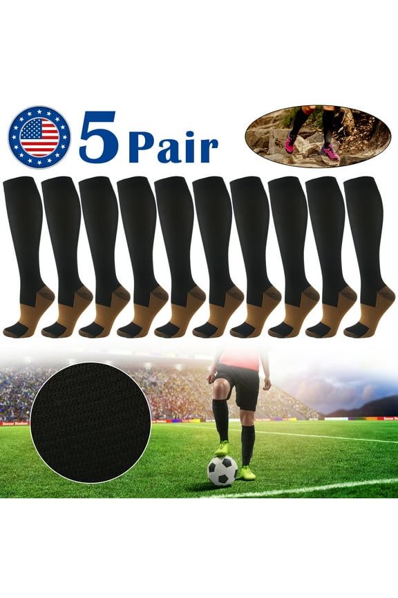 5 Pairs Copper Compression Socks High Sport Knee High Compression Socks Improves Circulation, Reduces Swelling & Pain for Nurses, Running, S/M
