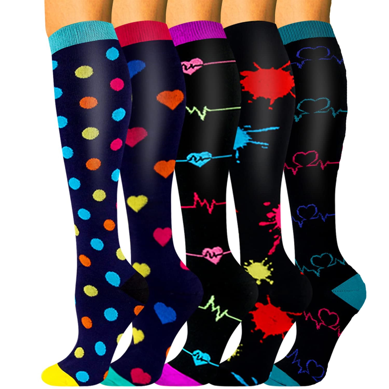 5 Pairs Copper Compression Socks for Women & Men Circulation 1520 mmhg Better Blood Flow