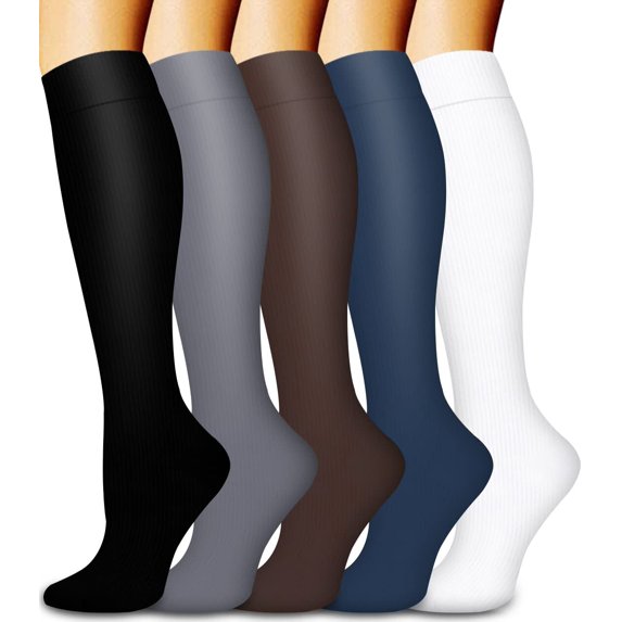 5 Pairs Copper Compression Socks for Women & Men Circulation 15-20 mmhg - Better Blood Flow, Swelling, Best Support for Medical, Running, Nursing