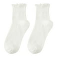 thumbnail image 1 of 5 Pairs Cotton Ankle Socks for Women Soft Ruffle Trim Fold Over Socks Comfortable Casual Sock for Home Daily Activities, 1 of 3