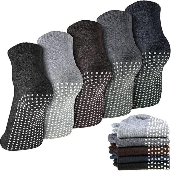 5 Pairs Cotton Fiber Men Non Slip Socks Women Anti Skid Slipper Socks with Cushion Unisex for Yoga Pilates Home Workout, Fashion Accessories