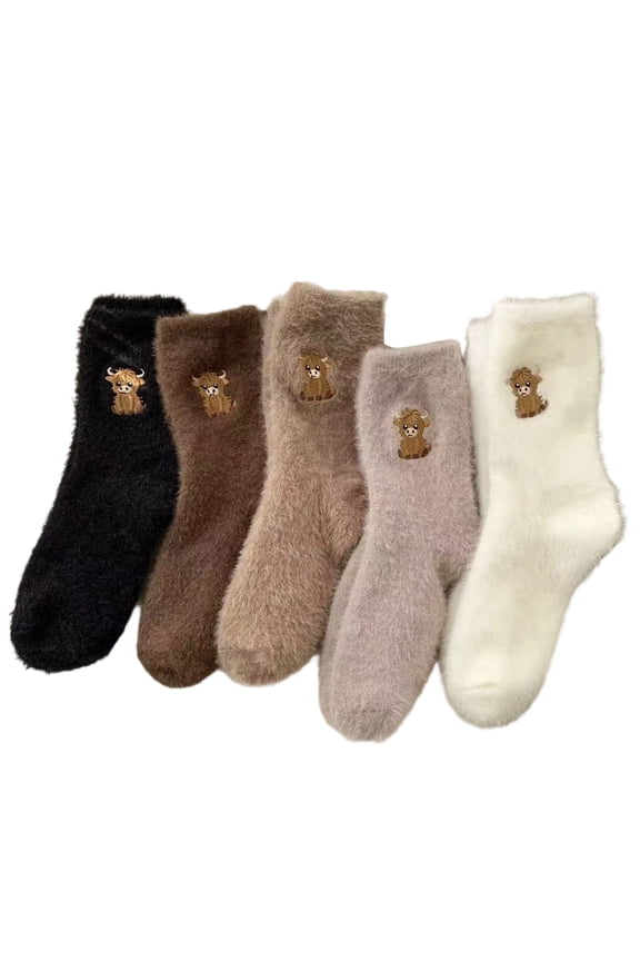 5 Pairs Cozy Laced Knee High Socks Women's Winter Boots Socks Thick Warm Crew Socks Solid Color Gifts