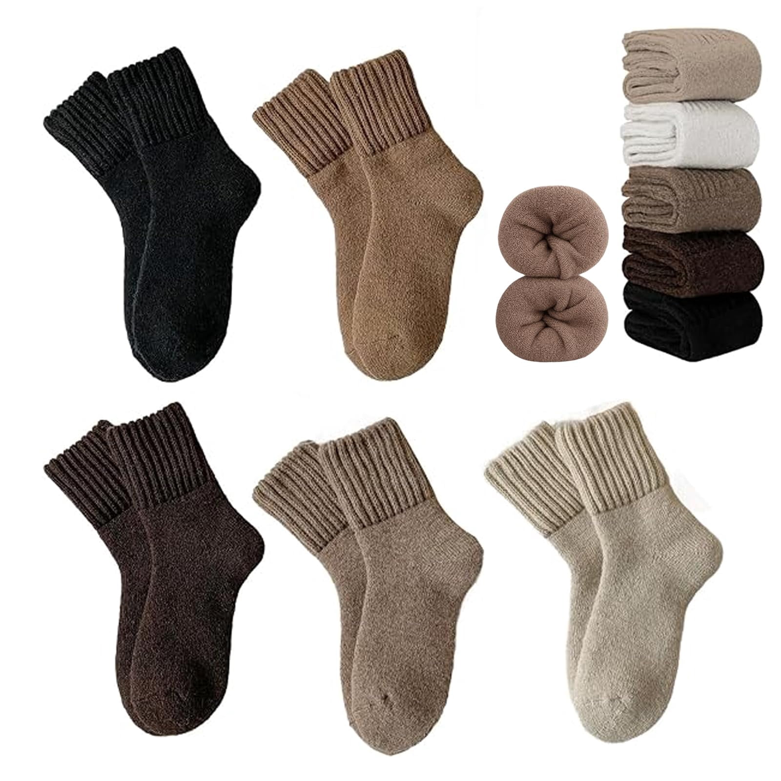 5 Pairs Cozy Ribbed Fleece Lined Crew Socks, Thick Fall Socks, Warm ...