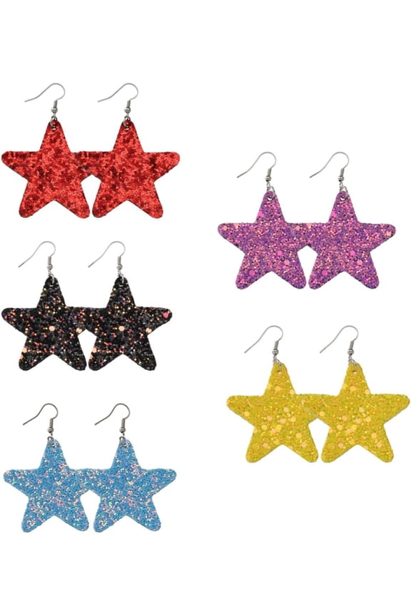 5 Pairs Creative Fine Five Pointed Star Earrings of Double Sided Sequined PU Adornments for Parties Weddings and Unique Events[m399]