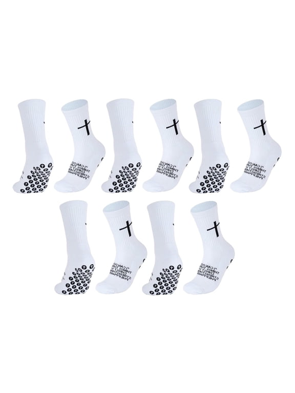 5 Pairs Cross Grip Soccer Socks Anti Slip Christian Sports Sock with Bible Verse Jesus Athletic Cotton Sock