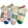 thumbnail image 1 of 5 Pairs Cute Striped Ankle Socks Academic Style Low-cut Socks for Women (5 Pairs-Set03), 1 of 7
