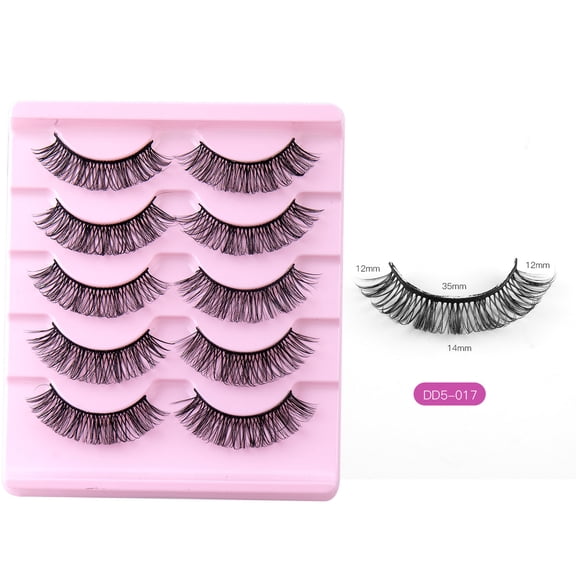 5 Pairs D-Curve False Eyelashes - Multi-Layered Thick Crossed Style, Natural Synthetic Lashes for Daily & Party Makeup