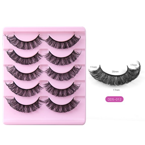5 Pairs D-Curve False Eyelashes - Multi-Layered Thick Crossed Style, Natural Synthetic Lashes for Daily & Party Makeup