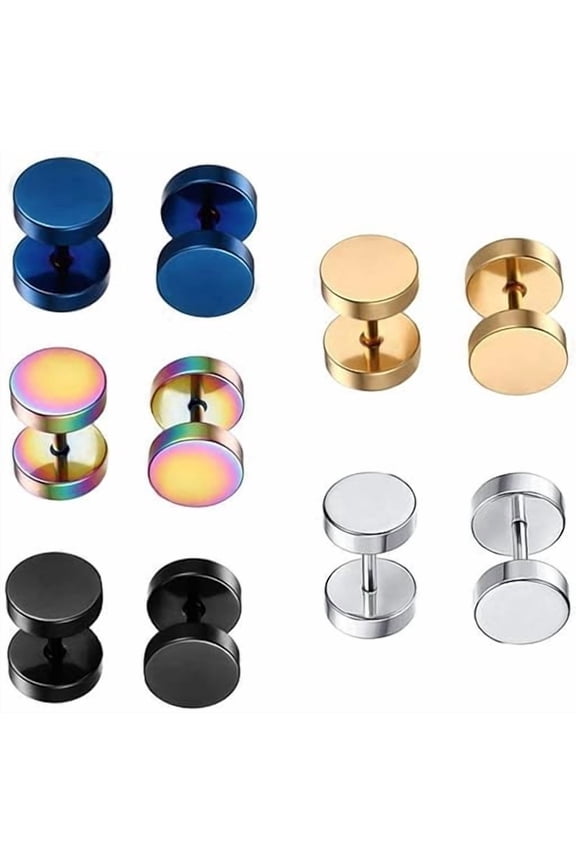 5 Pairs Dot Earrings, Screw On Stud Earring, Flat Round Earrings for Women Men,8MM/0.32" Studs