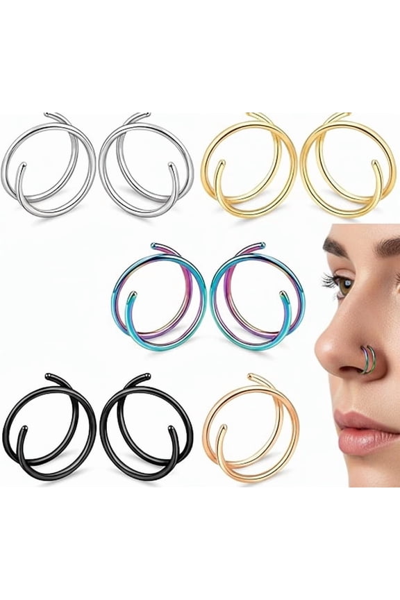 5 Pairs Double Hoop Nose Rings for Women and Men, 316L Stainless Steel Spiral Nose Piercing Jewelry, 20G 8mm, Hypoallergenic Unisex Nose Hoop Set for Women