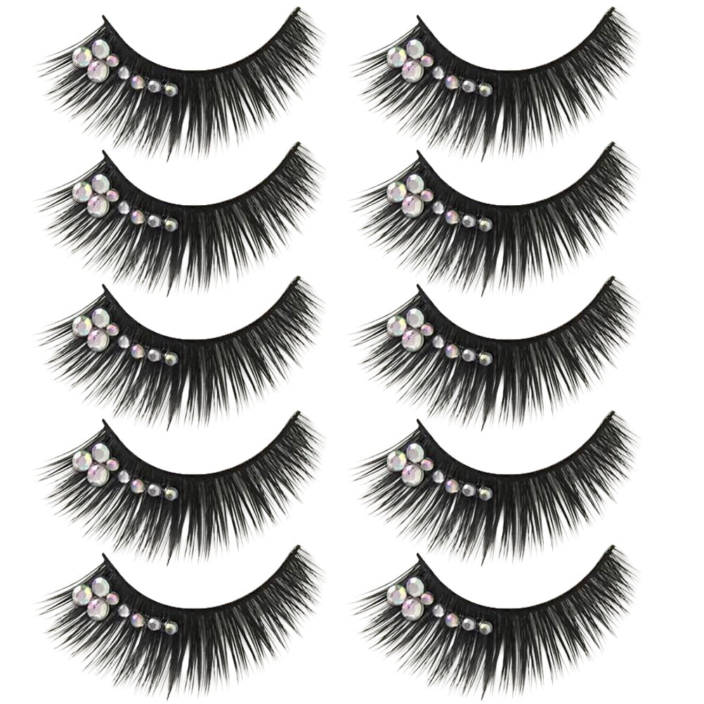 5 Pairs Fake Lash Shiny Eyelashes with Diamond for Latin Dance