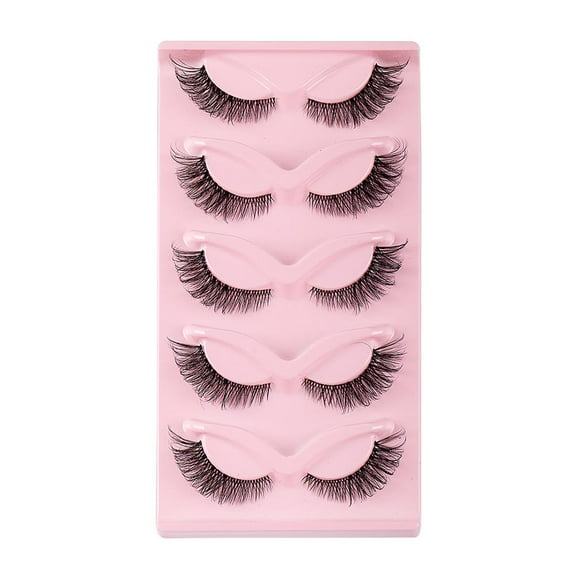5 Pairs False Eyelashes Fox Eye, Natural Look Fluffy Wispy Cat Eye Fake Lashes Faux Mink Strip Lashes
