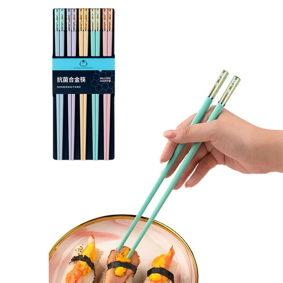 5 Pairs Fiberglass Chopsticks, Premium Reusable Chinese Chopsticks Dishwasher Safe, Non-slip and Lightweight 9.5 inches Chop sticks Amber Edition