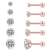 BAOERRS 5 Pairs Flat Back Earrings for Women Multipack, Cartilage Earring, Nickel Free Hypoallergenic Earrings, Cubic Zirconia Earrings Studs(3mm-7mm)