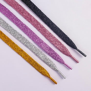 Walkfairy 5 Pairs Flat Glitter Metallic Shoe Laces Bling Sparkle Sparkly Shoelaces For Sneakers Canvas Boot Sequin Shoe Strings