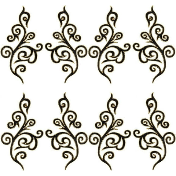 5 Pairs Flower Embroidery Applique Golden Trimming Glitter Ethnic Style Sew Iron on Wreath Patch Floral Embroidered Appliques for DIY Sewing Crafts Wedding Dress Clothes Decoration Black Black