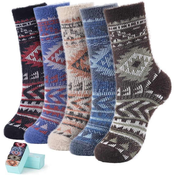 5 Pairs Fuzzy Fluffy Soft Cozy Socks for Women Comfy Casual Warm Home Sleep Winter Thick Wool Socks Gifts for Women
