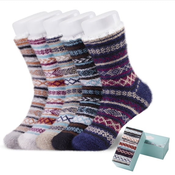 5 Pairs Fuzzy Fluffy Soft Cozy Socks for Women Comfy Casual Warm Home Sleep Winter Thick Wool Socks Gifts for Women
