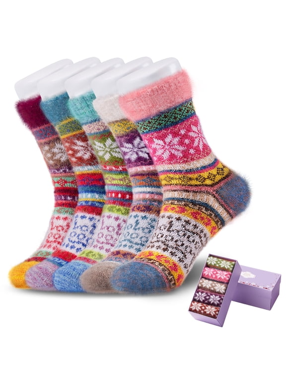 5 Pairs Fuzzy Fluffy Soft Cozy Socks for Women Comfy Casual Warm Home Sleep Winter Thick Wool Socks Gifts for Women