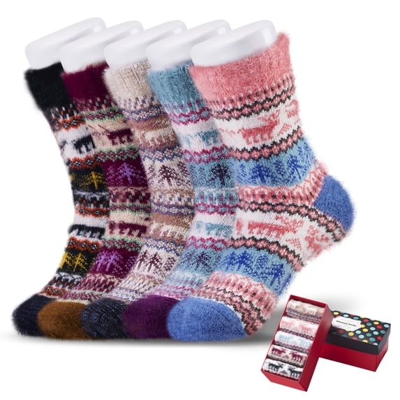 5 Pairs Fuzzy Fluffy Soft Cozy Socks for Women Comfy Casual Warm Home Sleep Winter Thick Wool Socks Gifts for Women