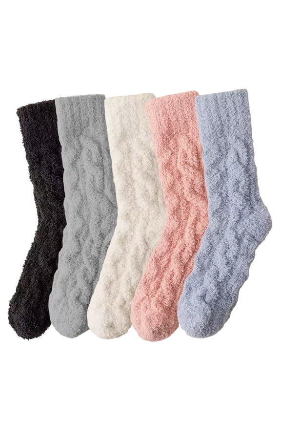 5 Pairs Fuzzy Slipper Socks Thick Fluffy Warm Winter Cozy Plush Soft Sleep Home Socks for Women Men